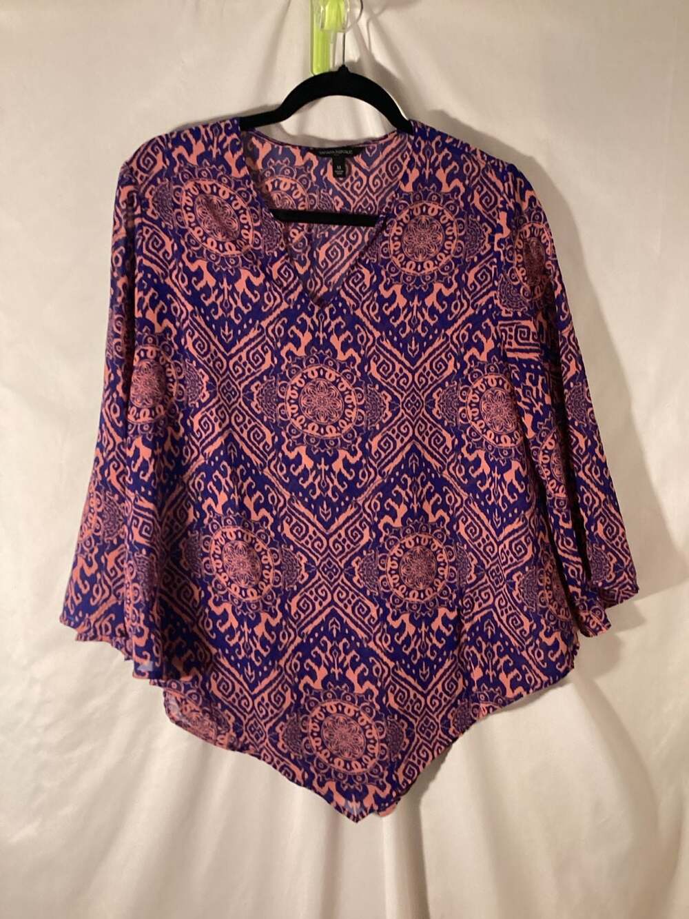 Banana Republic Sheer V-Neck High-Low Geometric Print Blouse
